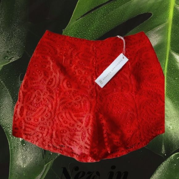 AMANDA UPRICHARD LACEY LACE PANEL CROCHET HIGH RISE SHORTS "POPPY SHORTS" - Picture 2 of 13